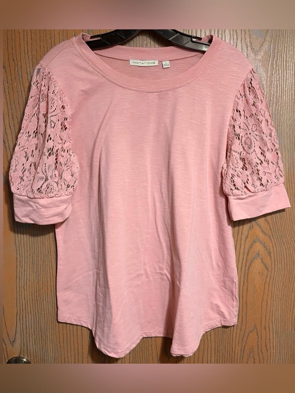EUC Pink Blouse With Lace Puff Sleeves